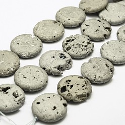 с Платиновым Покрытием Гальванические природные друзы геод, плоско-круглые, окрашенные, с покрытием платиным, 30x7~8 мм, отверстие : 2 мм, около 7 шт / нитка, 8.26 дюйм (21 см)