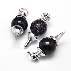 Синий Драгоценный Камень Платиновый оттенок сплава цинка синтетический синий голдстоуновские подвески, без свинца и без никеля , 41~43x18 мм, отверстие : 5.5 мм