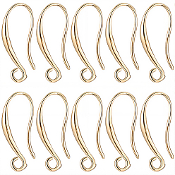 Настоящее золото 18K 40 шт латунные серьги крючки, реальный 18 k позолоченный, 22 датчик, 20x2 мм, отверстие : 2.7 мм, штифты : 0.6 мм