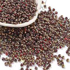 Красный Внутри цвета стеклянные бусины, наполовину позолоченный, круглые, красные, 3.5x2.5 мм, отверстие : 1 мм, Около 11250 шт / фунт