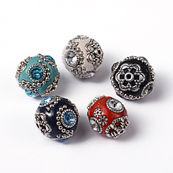 Mixed Color Handmade Indonesia Beads, with Brass Core, Round, Mixed Color, 18~20mm, Hole: 2mm