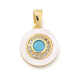 Настоящее золото 18K Подвески из латуни с микропаве из циркония, без кадмия, без никеля и без свинца, с подвесками из ракушек и стекла, реальный 18 k позолоченный, 14x12x2.5 мм, отверстие : 5x2.5 мм