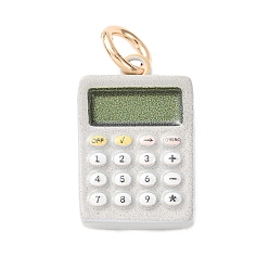 Blanco 304 colgantes de acero inoxidable, amuletos de calculadora, real 18 k chapado en oro, blanco, 17.5x11.5x3.5 mm, agujero: 3.5 mm