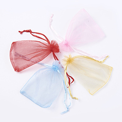 (52) Непрозрачная лаванда 4 цветные мешки из органзы, с лентами, красный / желтый / розовый / голубой, прямоугольные, разноцветные, 11.5~12.5x8.5~9 см, 25 шт / цвет, 100 шт / комплект