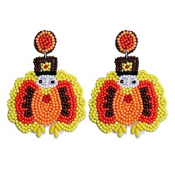 Оранжевый Сплав мотаться серьги стержня, со стеклянным бисером, Турция, оранжевые, 65x47 мм