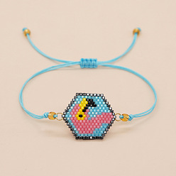 Небесно-голубой Регулируемые браслеты ручной работы из стеклянных бусин шестигранной формы с звеньями фламинго для женщин, голубой, 11 дюйм (28 см)