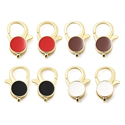 (52) Непрозрачная лаванда Плоские круглые латунные эмалированные застежки-карабины, без свинца и без кадмия, долговечный, стойки покрытие, реальный 18 k позолоченный, разноцветные, 20x14x5.5 мм, отверстие : 1.5 мм