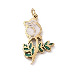 Белый 304 подвески из нержавеющей стали, с эмалью и кольцом для прыжков, цветочный шарм, золотые, белые, 20x12.5x2 мм, отверстие : 2.5 мм