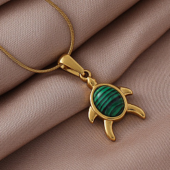 Золотой Океан 310 подвеска в виде черепахи из нержавеющей стали с зеленой эмалью, колье для женщин, золотые, 15.75 дюйм (40 см)