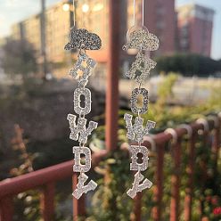 Серебро Акриловые серьги-гвоздики с надписью «привет», платина, серебряные, 100x20 мм