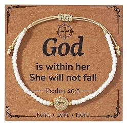 Белый Браслеты из бисера из стеклопластика, украшения из латуни для женщин, плоские круглые с святым Бенедиктом, с бумажной карточкой, белые, 11.02 дюйм (28 см)