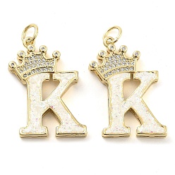 Letter K Латунные микропаве прозрачные подвески с фианитом, без кадмия и без свинца, с синтетическим опалом, реальный 18 k позолоченный, с целью перехода в кольце, Письмо K, 26.5~33x14~23.5x3.5~4.5 мм, отверстие : 4.5 мм