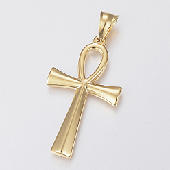 Золотой 304 подвески из нержавеющей стали, Анк крест, золотые, 44.5x25x3 мм, отверстие : 10x4 мм
