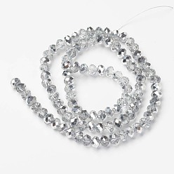 Clear Electroplate Transparent Glass Beads Strands, Half Silver Plated, Faceted, Rondelle, Clear, 2.5x2mm, Hole: 0.4mm, about 199pcs/strand, 13.4 inch(34cm)