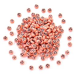 Бледно-Розовый Непрозрачные акриловые бусины, плоский круглый с черным случайным выражением, розовый жемчуг, 7x4 мм, отверстие : 1.6 мм, 200 шт / комплект