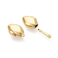 Настоящее золото 18K Застежки латунные коробки, ромб, 1 нитей, 2-луночное, реальный 18 k позолоченный, 18~19x11x6 мм, отверстие : 1~1.4 мм