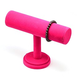 Темно-Розовый Т-пластик ювелирные изделия браслет дисплеи, обтянута бархатом, с деревянным основанием, темно-розовыми, 15x22x5.5 см