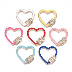 Mixed Color Rack Plating Alloy Enamel Cabochons, with Crystal Rhinestone, Light Gold, Heart, Mixed Color, 24.5x24.5x3mm, Inner Diameter: 16x19mm