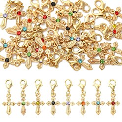 Oro 30Piezas de decoraciones colgantes de diamantes de imitación de aleación cruzada, con broches de langosta de la aleación de la garra, dorado, 34 mm