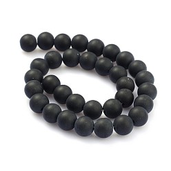 Black Frosted Glass Round Bead Strands, Black, 10mm, Hole: 1mm, about 33pcs/strand, 11.8 inch