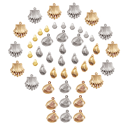 Mixed Color Stainless Steel Charms, Laser Cut, Scallop Shell Shape, Mixed Color, 48pcs/box