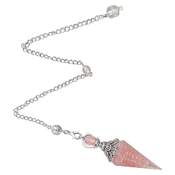 Strawberry Quartz Natural Strawberry Quartz & Resin Hexagonal Pointed Dowsing Pendulums, Cone, Antique Silver, 250mm
