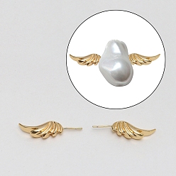 Настоящее золото 18K Латунные штифты, для изготовления жемчуга в стиле барокко призрачной ведьмы, крыло ангела, реальный 18 k позолоченный, 18x9 мм