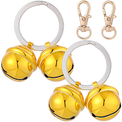 Платиновый & Золотой 2шт. латунные брелоки-колокольчики, с поворотными застежками-карабинами из сплава 2шт., платиной и золотом, 31x12x5 мм