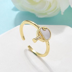 Настоящее золото 16K Латунные кольца-манжеты с микропаве и прозрачным цирконием для женщин, без кадмия и без свинца, ракетка, с оболочкой, реальный 16 k позолоченный, внутренний диаметр: регулируемый