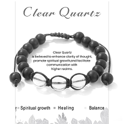 Хрусталь Регулируемые браслеты из плетеных бусин из натуральных кристаллов кварца 10 мм и матовых натуральных драгоценных камней 8 мм для женщин и мужчин, внутренний диаметр: 2-3/8 дюйм (6 см)
