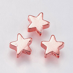 Розовое Золото Латунные бусины, звезда, розовое золото , 6x6x2.5~3.3 мм, отверстие : 1 мм