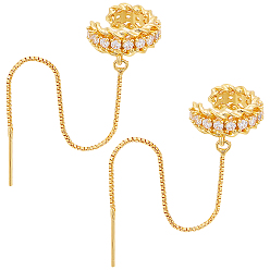 Золотой 2шт. латунные серьги-манжеты с микропаве из прозрачного кубического циркония, ушные резьбы, С-образный с коробчатыми цепями, золотые, 90 мм