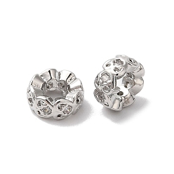 Платина Латунные микропаве из прозрачного кубического циркония, без кадмия, без никеля и без свинца, сердце, волнистый край, платина, 6x3 мм, отверстие : 3 мм