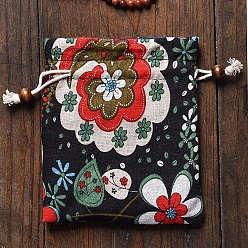 Черный Сумки на шнурке из ткани, прямоугольные мешочки для ювелирных изделий в китайском стиле, чёрные, 15x13 см