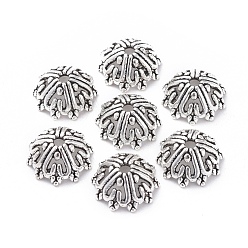 Antique Silver Tibetan Style Alloy Bead Caps, Lead Free and Cadmium Free, Flower, Antique Silver, 14x6mm, Hole: 2mm
