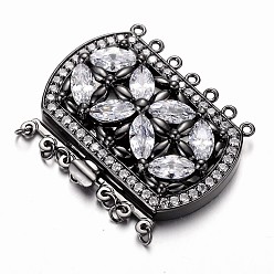 Черный Цвет Металла Латунь кубического циркония коробка застежками, без кадмия, без никеля и без свинца, прямоугольные, металлический черный , 34x43x12 мм, отверстие : 1.5 мм