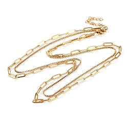 Настоящее золото 18K 304 двухслойные круглые цепочки из нержавеющей стали и ожерелья-цепочки со скрепками для женщин, реальный 18 k позолоченный, 16.89 дюйм (42.9 см)