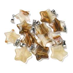 Стеклянный Камень Арбуза Арбуз камень стеклянные подвески, подвески-звезды 201 с защелками из нержавеющей стали, цвет нержавеющей стали, 22x20x6 мм, отверстие : 3x5.5 мм