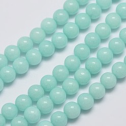 Pale Turquoise Natural Malaysia Jade Beads Strands, Imitation Amazonite, Round, Dyed, Pale Turquoise, 6mm, Hole: 0.8mm, about 64pcs/strand, 15 inch