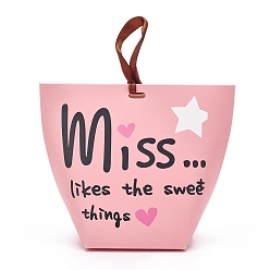 Pink Sacs pliants en papier, avec ruban, mot miss aime les choses douces, rose, 119.3x61.5x100mm