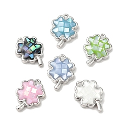 (52) Непрозрачная лаванда Покрытие стойки подвески клевер из латуни и ракушек с эпоксидной смолой, долговечный, без кадмия и без свинца, платина, разноцветные, 12x8.5x2.5 мм, отверстие : 1 мм