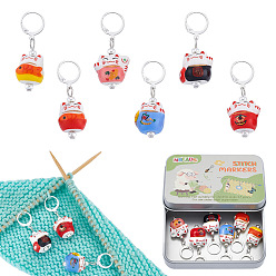 (52) Непрозрачная лаванда 6шт. фарфоровые подвески-маркеры для фиксации стежков, кошка, с 304 серьгами из нержавеющей стали, разноцветные, 3.9 см