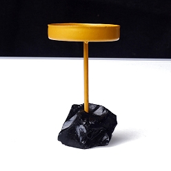 Плоский Круглый Металлические подсвечники, с натуральными обисидиановыми подвалами, плоско-круглые, 170x70 мм