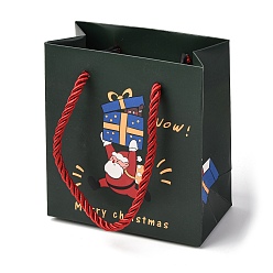 Темно-серый Рождественские подарочные пакеты с рисунком Санта-Клауса и хлопковыми ручками, сумки для покупок, прямоугольные, темно-серый, 11x6.1x12 см
