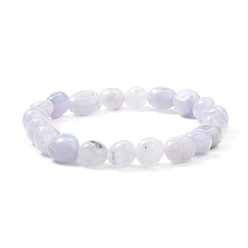 Blue Lace Agate Natural Blue Lace Agate Beaded Stretch Bracelet, Inner Diameter: 2-1/8~2-1/4 inch(5.5~5.8cm)