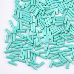 Turquoise Glass Bugle Beads, Round Hole, Opaque Colours, Turquoise, 6~7x1.5~2mm, Hole: 0.8mm, about 10000pcs/bag