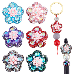 (52) Непрозрачная лаванда 6 шт. 6 цвета бусины из полимерной глины ручной работы со стразами, с пластиковым, цветок, разноцветные, 25.5x26x18 мм, отверстие : 1.8 мм, 1 шт / цвет