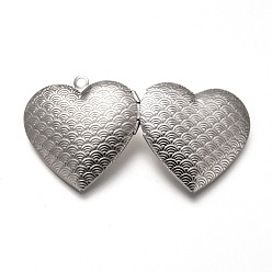 Stainless Steel Color 316 Stainless Steel Locket Pendants, Photo Frame Charms for Necklaces, Heart with Wave Pattern, Stainless Steel Color, 28.5x28.5x7mm, Hole: 2mm, Inner Diameter: 21x16.5mm
