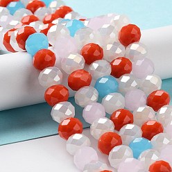 Оранжево-Красный Стеклянные бусины, граненые, рондель, оранжево-красный, 10x8 мм, отверстие : 1 мм, около 63~65 шт / нитка, 19.2~20 дюйм (48~50 см)