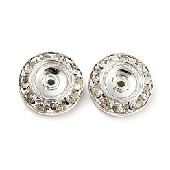Серебро Латунные бусины со стразами , плоско-круглые, серебряные, 15x6~6.5 мм, отверстие : 1.2~1.4 мм